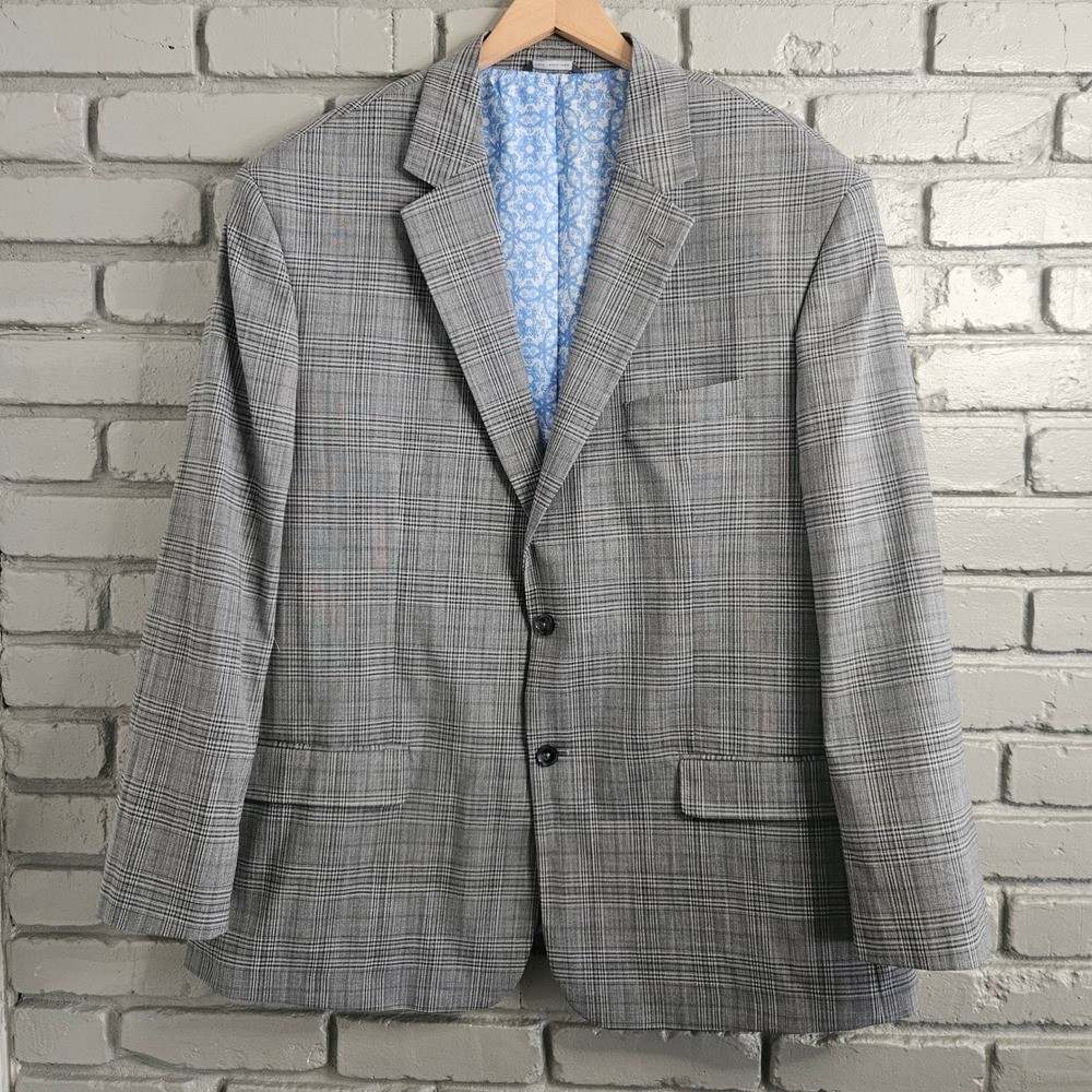 Oak Hill Mens Grey Plaid 2-Button Sport Coat Blazer‎ Jacket 2XLT Big & Tall